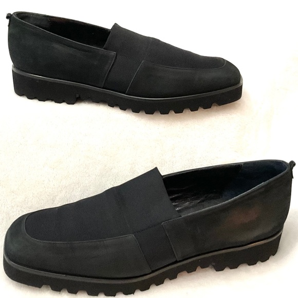 Black Aquatalia by Marvin K Suede Stretchy Slip On Comfort Platform Loafer Sz 9 - Picture 3 of 13